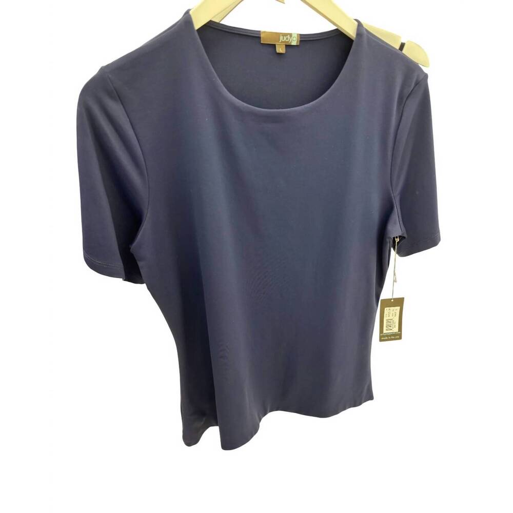 NEW JUDY P women's basic crew neck top in blue